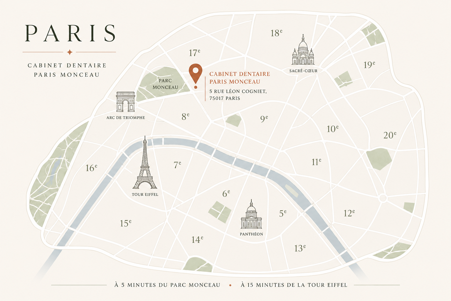 Plan d'accès — Cabinet Dentaire Paris Monceau, 5 Rue Léon Cogniet, 75017 Paris