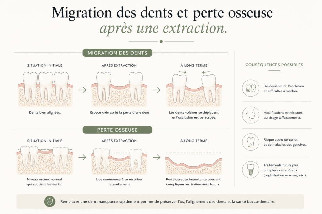 Schéma des conséquences d'une dent manquante.