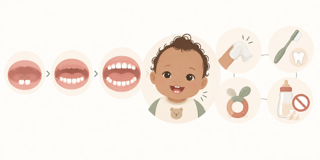 Illustration des dents de lait d’un bébé.